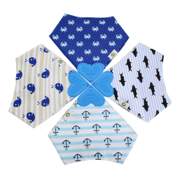 Blue Sea Bandana Teething Bibs (4 Pack)