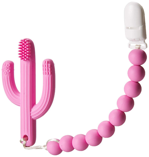 Pink Silicone Bead Pacifier Clip