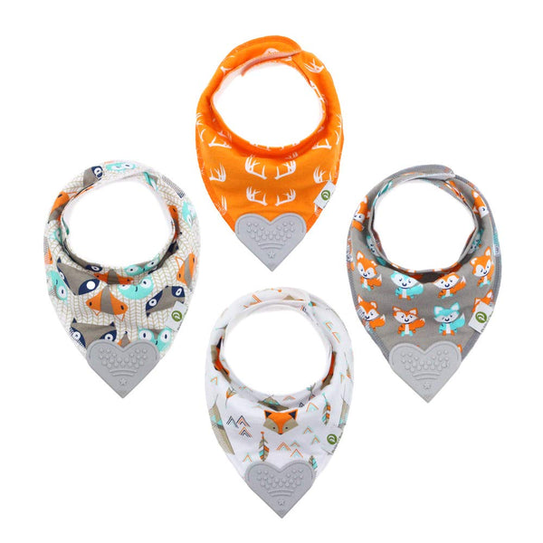 Orange Fox Bandana Teething Bibs (4 Pack)