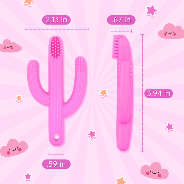 Cactus Teether Toothbrush and Clip (Pink)