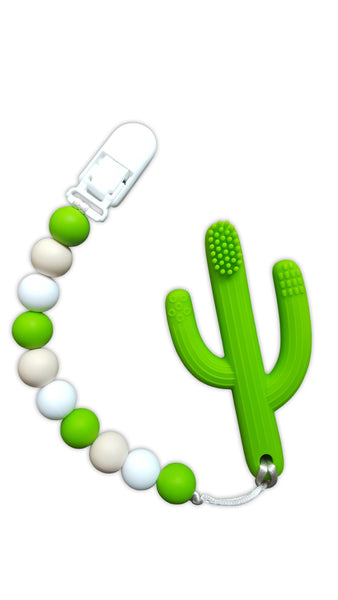 Cactus Teether Toothbrush and Clip (Green)